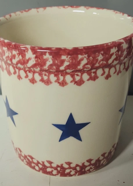 Large Roseville Pottery Gerald Henn Workshops Crock Red Blue Stars Spongeware