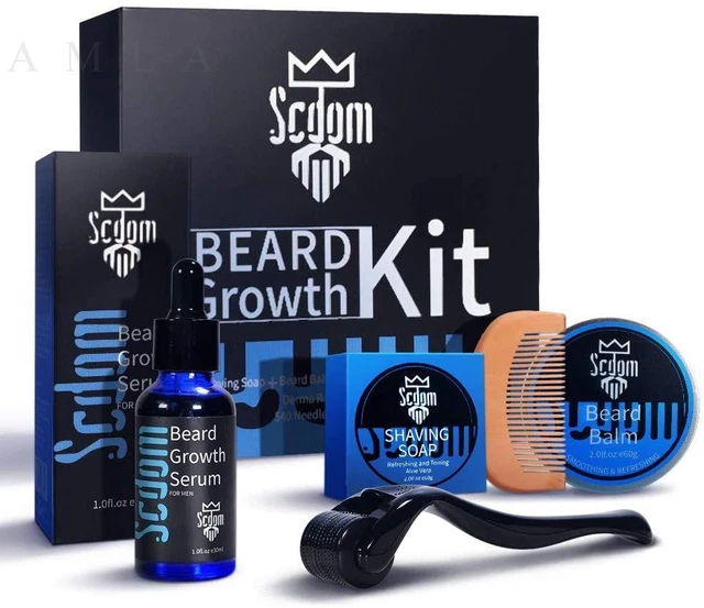 Kit de crecimiento de barba, kit Scdom Grow para hombre con dermis de titanio negro