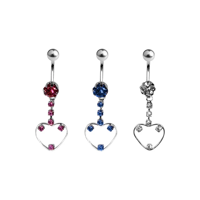 Belly Navel Dangle Ring Surgical Steel Heart with CZ Gems 14g