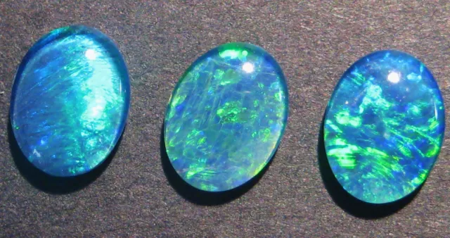 3 Pretty Natural Australian Opal Triplets 9x7mm blues and greens (2003)