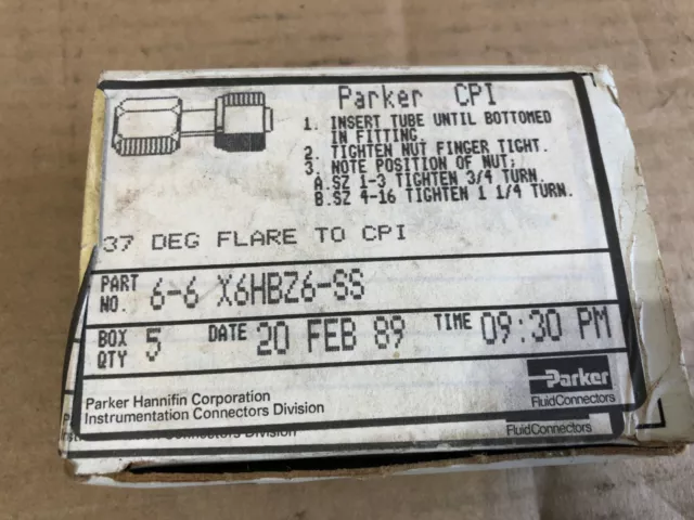 Parker, 37 degrés Flare to CPI, quantité 5, 6-6 X6HBZ6-SS 3