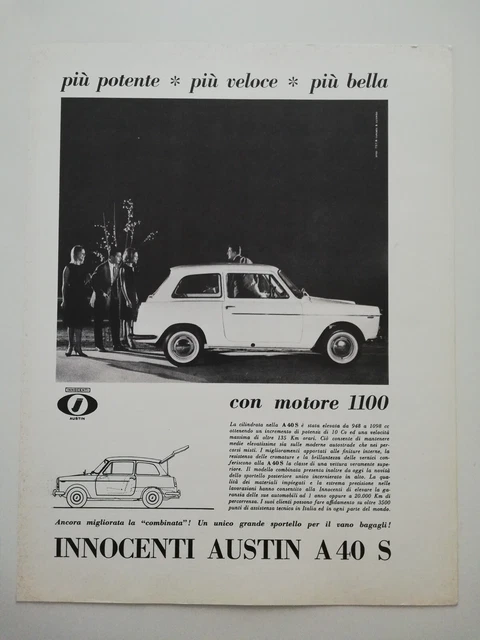 CLIPPING RITAGLIO PUBBLICITÀ 1963 INNOCENTI AUSTIN A40/S Potente Veloce ...