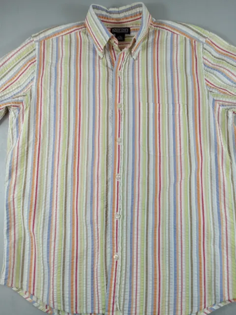 Lands End Seersucker SS Shirt Mens M 15-15 1/2 Mulricolored Stripe Button Down