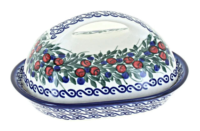 Blue Rose Polish Pottery Berry Butter Dish