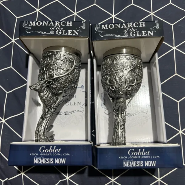 Set Of 2 Nemesis Now Monarch Of The Glen Stags Head Drinking Goblet New Boxed X2