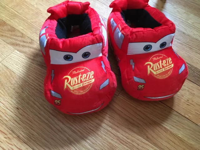 Disney Pixar Cars Boys Lightning McQueen Plush House Shoes Slip-ons Red size 11