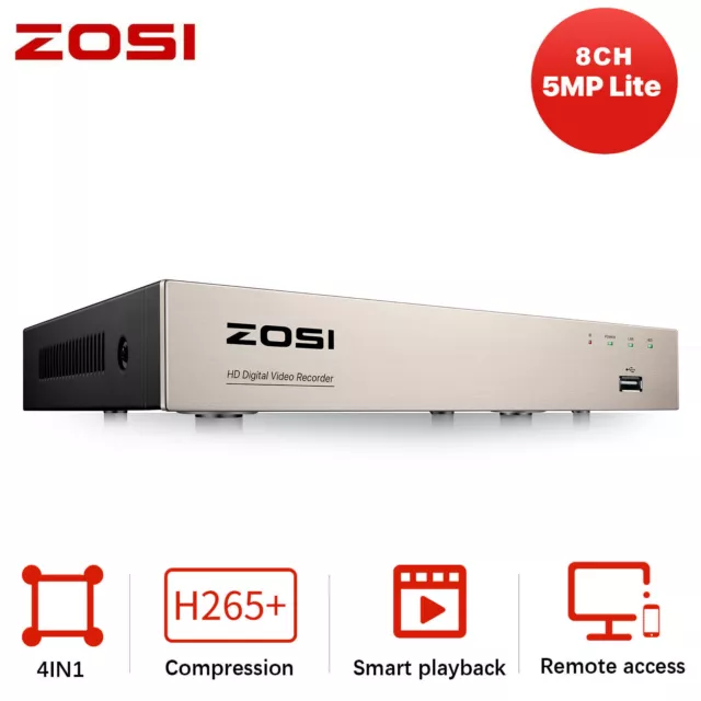 ZOSI H.265+ 8CH CCTV Security Camera System 5MP Lite HDMI DVR Video Recorder 2TB