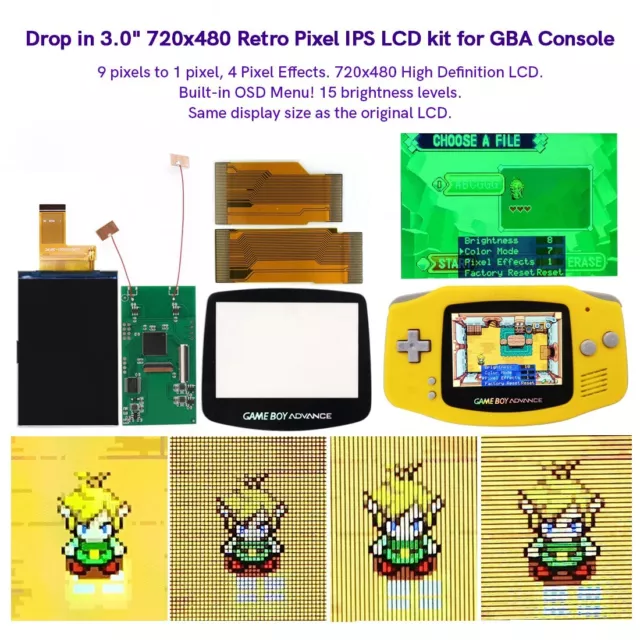 3.0" 720x480 Retro Pixel Easy Drop In V5 High backlight IPS LCD Screen For GBA 3