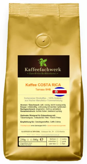 Costa Rica Tarrazu Kaffee single origin frisch geröstet vom Kaffeefachwerk