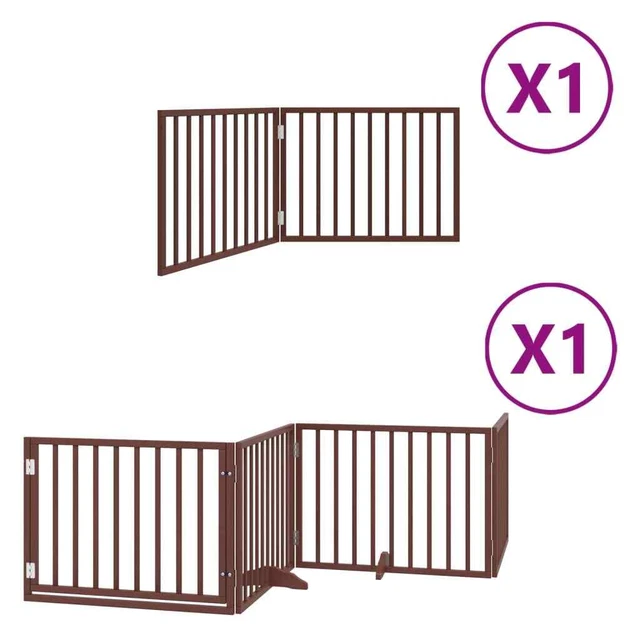 DOG GATE WITH Door Foldable 6 Panels Brown 480 cm Poplar Wood £189.42