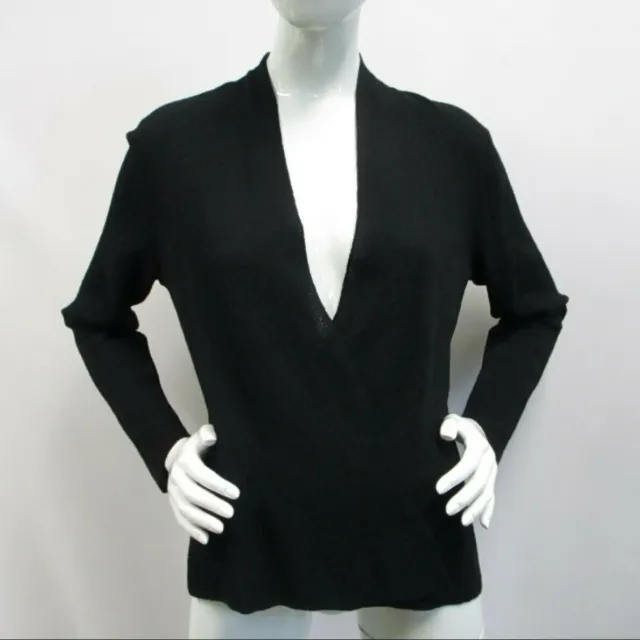 EILEEN FISHER Women's Black 100% Wool Open Front Textured Drape Cardigan - M