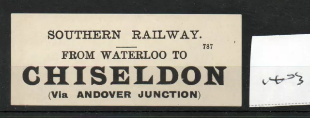 Southern Railway. SR - Luggage Label (1403) Chiseldon via Andover Junction