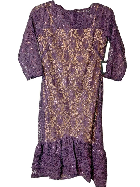 NEW Marina Women's 6 Dress Eggplant Purple Sequin Lace Overlay Mermaid