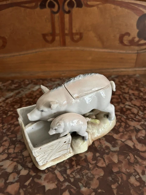 Moutardier / Salière Porcelaine Figurine Cochon écolier – Art Déco / Art Nouveau