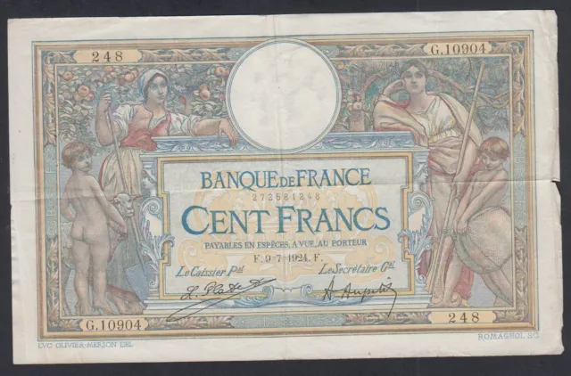 FRANCE 100 FRANCS LOM 9-7-1924 N° G.10904 248, lartdesgents.fr (AUS) p3180/21
