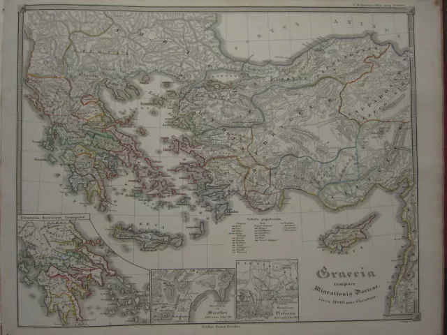 1850 Spruner Antique Historical Map ~ Greece Dorian Invasion Battle Of Plataea