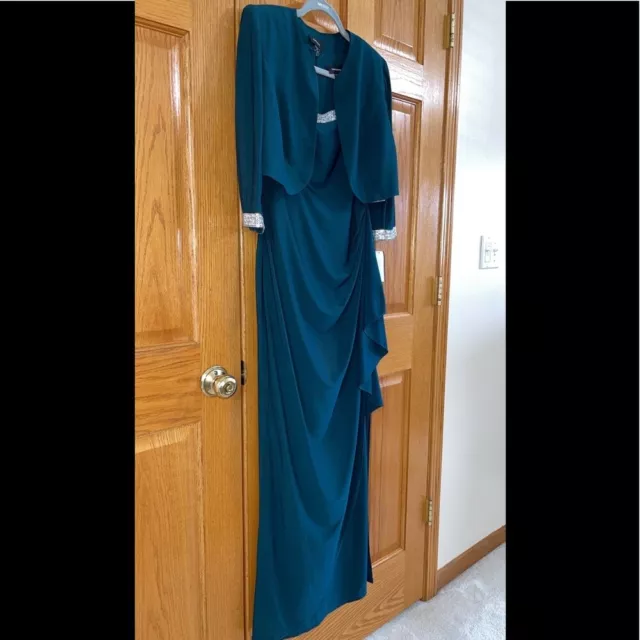 Women’s Formal Jacket & Dress Size 8 Hunter Green R&M Richards Long 2pc Gown