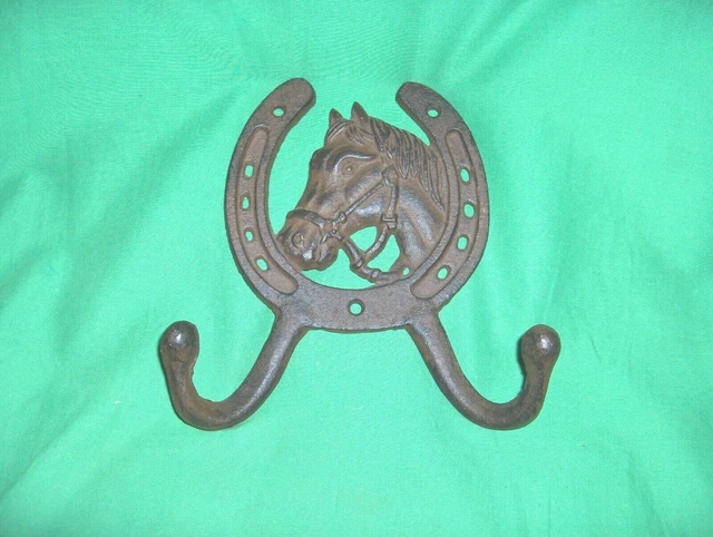 #802 - Western Horse Double Wall Hook, Coat Hook - Horseshoe