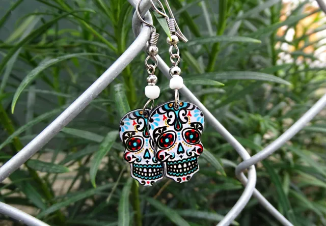 Day of the Dead Sugar Skull Graphic Earrings Dia de los Muertos Boho Art Jewelry 2