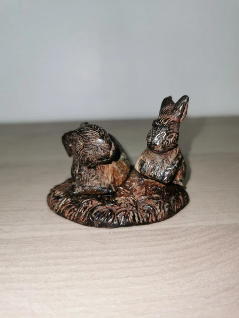 Sculpture Statue Lapin Lièvre En Bronze Massif, Style Art Déco / Nouveau, Signée