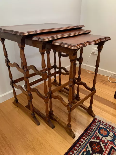 Very Rare Antique Flame Mahogany Nest of 3 Tables