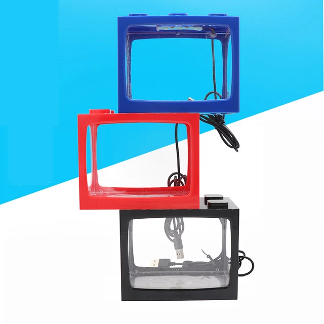 USB Mini Fish Tank Small Aquarium LED Light Home Decor Kids Gift Office Desktop 6