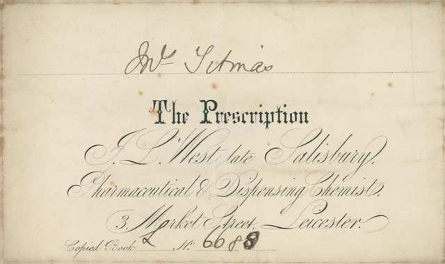 Antique Prescription Envelope J L West Chemist Leicester To Mrs Titmas