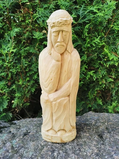 Primitive Folk JESUS Hand Carved Wood Folk, Traditional Handmade Hand Crafted