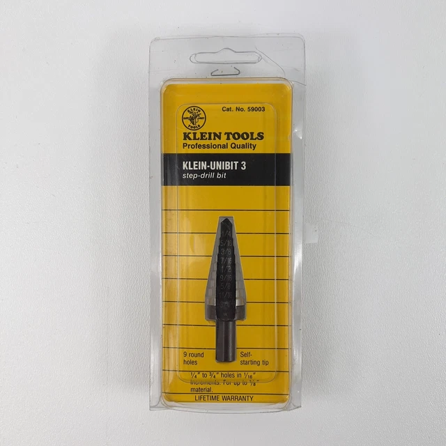 Klein Tools Klein-Unibit 3 Step-Drill Bit 1/4” to 3/4” Holes in 1/16” Increments
