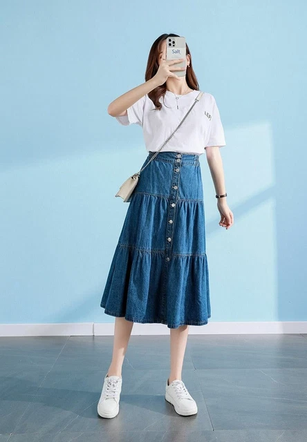 Denim Jeans Per Donna Marca Moda Mezza Lunghezza Torta Gonna Casual 2