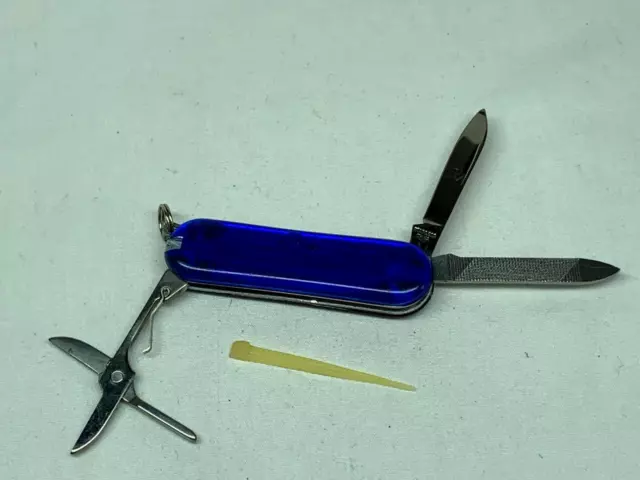 Small 4 Piece Blue Pocket Knife Tweezers missing