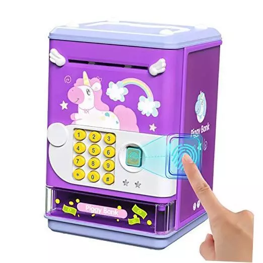 Deejoy Piggy Bank Toy Electronic Mini ATM Savings Machine with Personal Purple