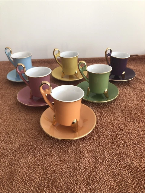 Lot De 6 Tasses à Café Geneviève Lethu Pour Linvosges - Multicolore - Etat Correct