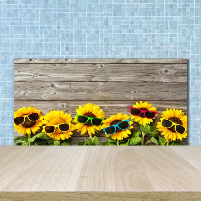 Panel de Vidrio 4mm Pared Funcional Para la Cocina 100x50 girasoles