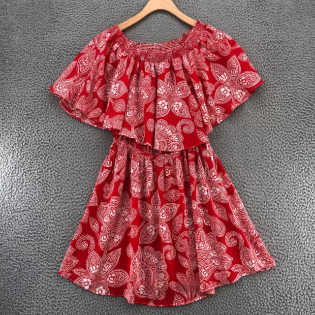 Show Me Your Mumu Dress Women Small Red Floral Mini Blouson Off Shoulder Aloha