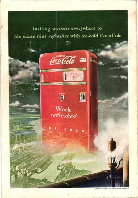 1948 Coca Cola Print Ad Signed Artist Radabaugh Coke Machine Skyline City Harbor