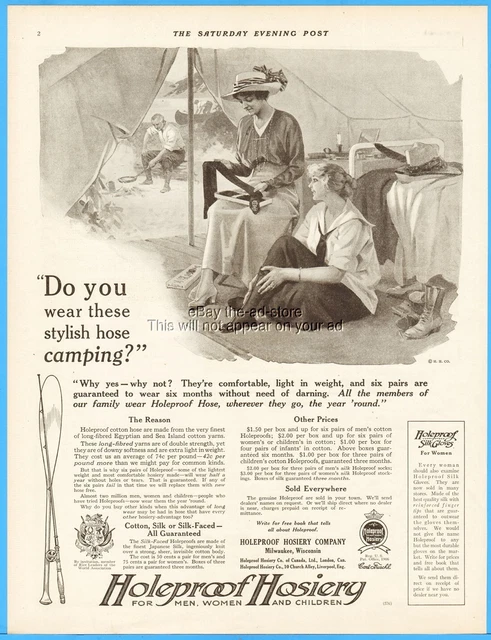 1914 Holeproof Hosiery Milwaukee WI Women Camping Stockings Vintage Clothing Ad