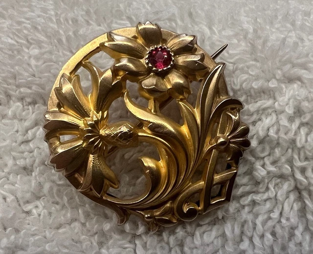 Broche ancienne art nouveau porte-photo en métal argenté