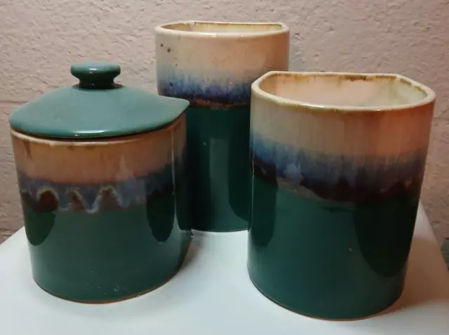 Vintage Signed Rodolfo Padilla Drip Glaze Kitchen Canister Set ~ Missing Lids