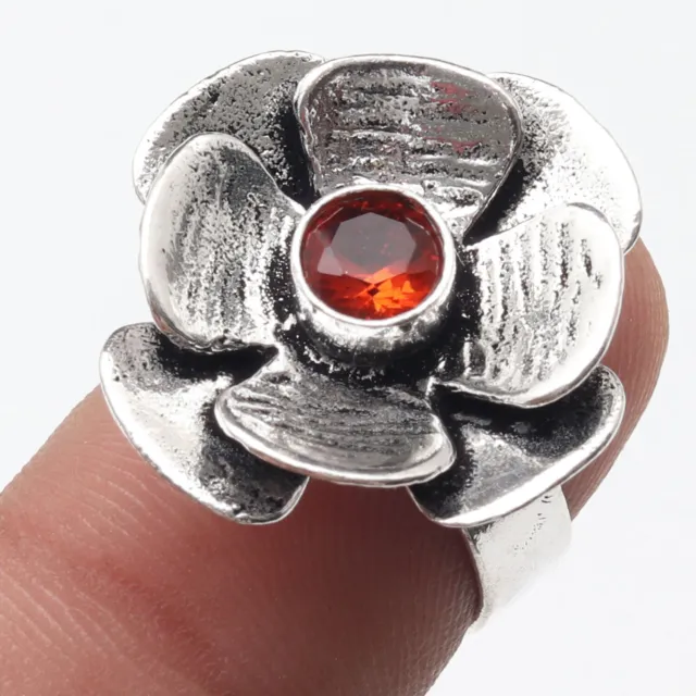 K15267 Garnet Quartz Silver Plated Flower Style Ring US 6 Gemstone Jewelry