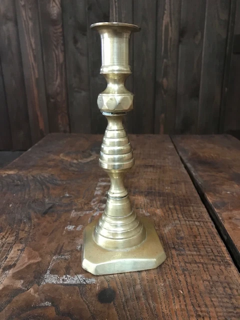 Antique Brass push-up Late 19th century CandleStick marked England 71/2" Beehive
