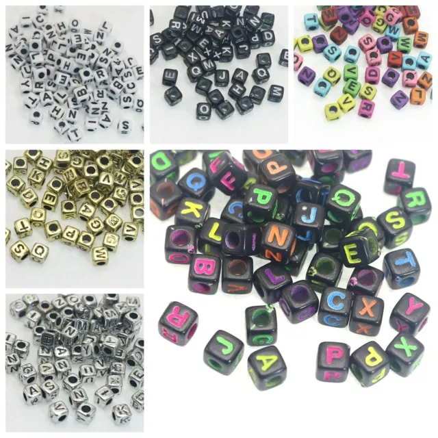 500 Assorted Alphabet Letter Acrylic Cube Beads 5mm Jewelry Kids Craft