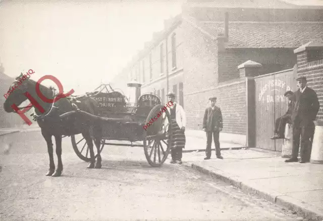 Postcard-:London, Clary's Horse-Drawn Milk Cart, East Ferry Road, C.1910 (Repro)