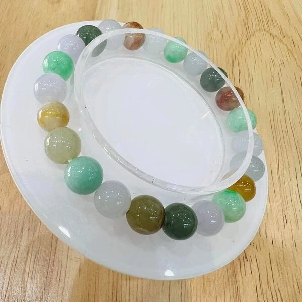 Burmese Bead Jade Bracelet MultiColor Natural Round Shape Bead Size 8 mm 23 Bead