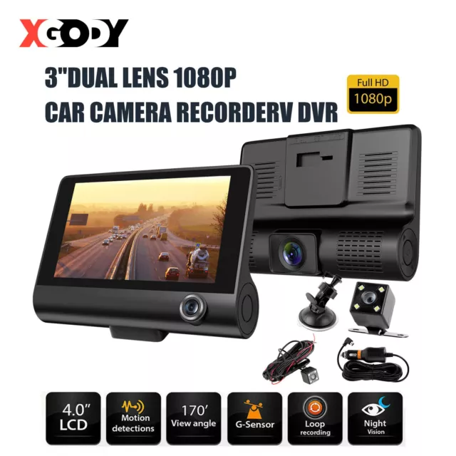 XGODY 4" HD Dashcam 1080P Autokamera Car DVR 3 Lens Videorecorder G-sensor DE