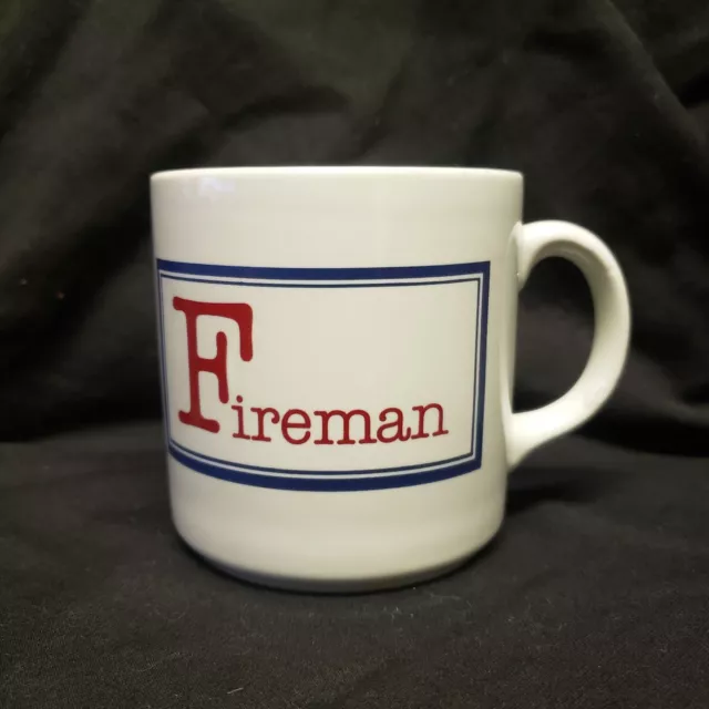 Vtg Doug Wilson Houze Ceramic Mug Fireman With A Capital F Red White Blue