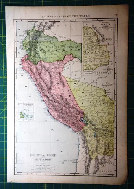 Bolivia Peru Ecuador Original Vintage 1898 Antique Rand McNally World Atlas Map