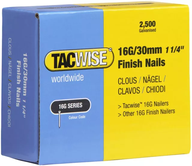 Tacwise 0293 Boîte 2500 clous 16G 30mm pointes cloueur fintion parquet sol dalle