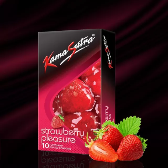 KamaSutra Strawberry Pleasure Flavored Dotted Condoms for Men – 10 Count