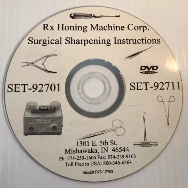 RX HONING MACHINE Corp. Surgical Sharpening Instructions DVD 92701 92711